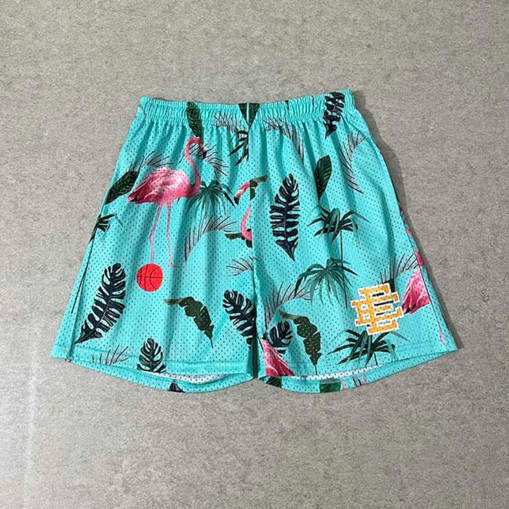 Eric Emanuel Flamingo Print Casual Sports Shorts In Green
